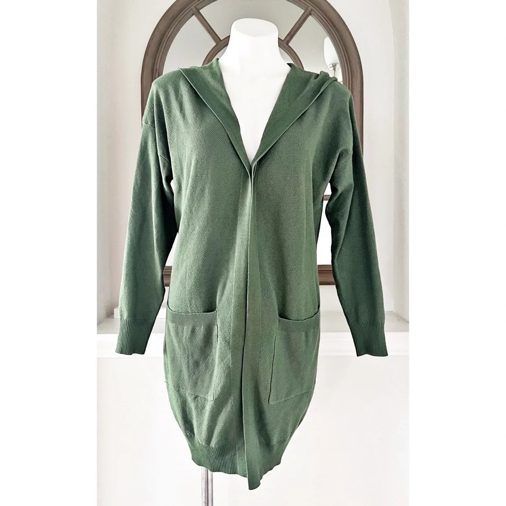 NWT Merokeety Long Cardigan w/Pockets Open Front in Olive, Size S New w/Tag
